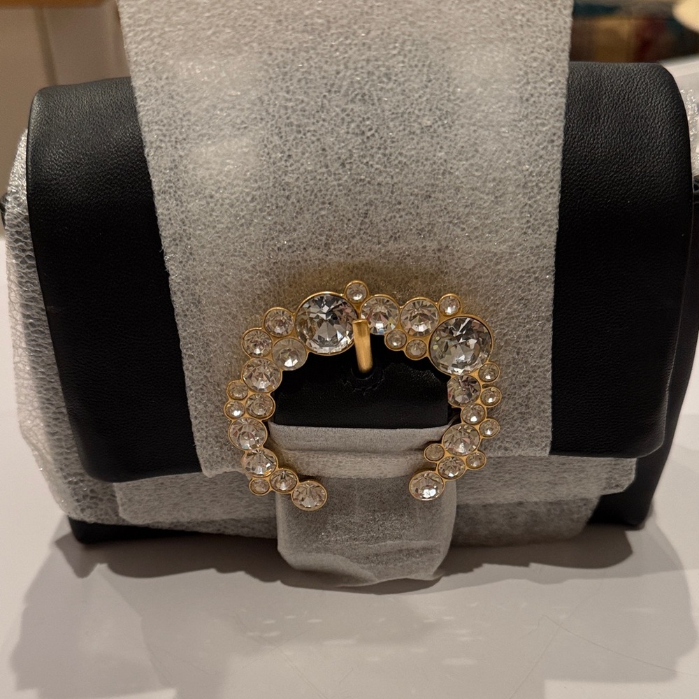 Tory Burch Black Clutch with Gold and Crystal Embellishment
